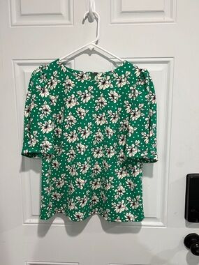 MELLODAY Emerald Green Floral Short Sleeve Blouse